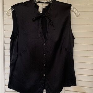 Max Studio Black Silk Sleeveless Blouse w/Tie & Buttons